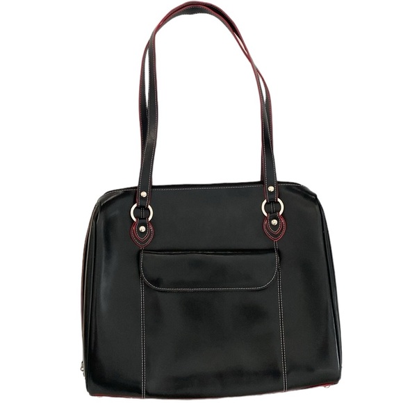 McKlein Glenview Black Red Leather Laptop Shoulder Bag - Picture 16 of 16
